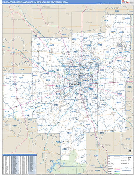 Indianapolis-Carmel-Anderson Metro Area Wall Map